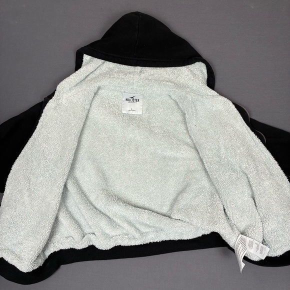 Hollister Blank Boxy Cropped Full Zip Sherpa Lined Hoodie Women’s Size L Black - Picture 3 of 8